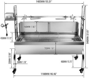 Discover the perfect camping companion - stainless steel rotisserie grill with back cover guard and 25W motor, ideal for cooking small pig or lamb dishes. Perfect for outdoor kitchen adventures!