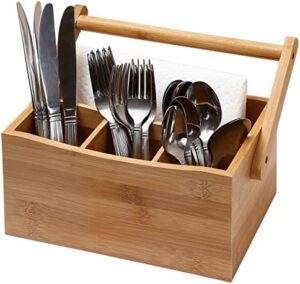 Here is the generated SEO meta description:

"Upgrade your kitchen and camping trips with YBM HOME's Pack of 6 Bamboo Flatware Utensil Caddy, featuring a napkin holder and handle. Ideal for outdoor adventures, also perfect for daily use in your home kitchen."