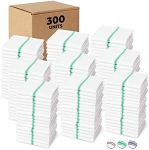Here is the output:

"Upgrade your commercial kitchen with these 100% cotton dish towels, featuring a herringbone design and bleach resistance. Perfect for restaurants and bars, this pack of 300 towels offers great value at an affordable price."