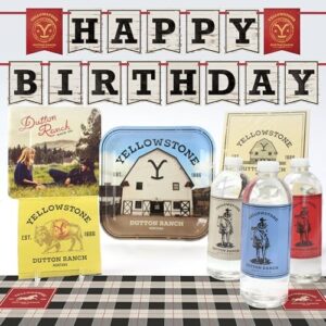 Perfect party package for 24 guests: Yellowstone Party Pack includes plates, napkins, bottle labels, table cover & birthday banner. Ideal for Western and Cowboy themed parties, birthdays & backyard BBQs. Save big on this ultimate party bundle!