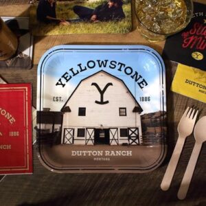 Perfect party package for 24 guests: Yellowstone Party Pack includes plates, napkins, bottle labels, table cover & birthday banner. Ideal for Western and Cowboy themed parties, birthdays & backyard BBQs. Save big on this ultimate party bundle!