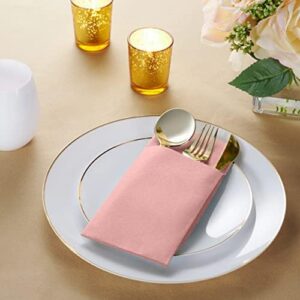 Elevate your dining experience with these innovative linen-feel dinner napkins featuring a built-in flatware pocket. Perfect for weddings, parties, and everyday use, this 500-pack offers exceptional value.