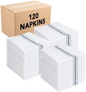 "Upgrade your dining experience with Arkwright Bistro Dinner Cloth Napkins - a bulk pack of 120 absorbent and soft napkins perfect for professional restaurants and home use. French striped design, washable, and durable."