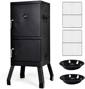 Here is the meta description:

"Unleash backyard BBQ mastery with Giantex's double-door smoker featuring detachable grill racks, thermometer and 4 air vents. Perfect for camping or backyard grilling."