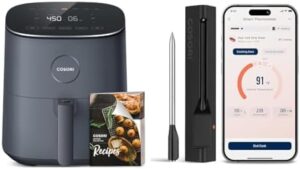 Get the perfect combination of crispy and tender with COSORI's 5 Qt Air Fryer, featuring a wireless meat thermometer for precision cooking. Perfect for grill, smoker, BBQ, oven or stove use, with up to 72 hours of battery life and 96 guides included.
