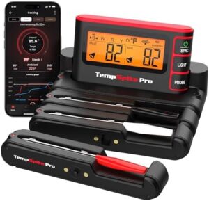 Get accurate readings with the TempSpike Wireless Meat Thermometer. High precision probes, waterproof and heat-resistant, track temps via WiFi & Bluetooth app or base display. Perfect for BBQ, smoker oven, or indoor use.