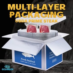 Experience premium beef with OceanZen USDA Prime Ribeye Steak, hand-cut and aged. Pack of 8 x 10oz each steaks offer buttery texture and intense marbling. Perfect for grilling or fine dining, this premium box contains 80 oz (5 lbs).