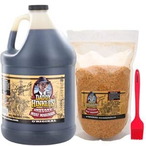 Get tenderized meats and add flavor to your steak nights with Daddy Hinkle's Large Set, featuring gallon liquid marinade and 5 lb dry rub seasoning, plus a SuVidery Steak Brush for the perfect grilling experience.