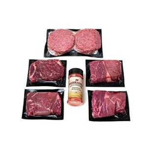 Savor premium Angus beef with Nebraska Star Beef's hand-cut top sirloin and ground patties, naturally trimmed and seasoned for a gourmet experience. Free shipping included in this package deal.