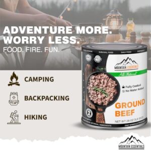 Stock your emergency food supply with Mountain Essentials Canned Ground Beef, a fully cooked, no-water-added, and preservative-free option. Perfect for hiking, backpacking, and camping. Pack of 12 cans.