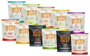 Discover the ultimate grilling companion! This Kosmos Q Wing Dust Grill Spices and Seasonings Set features 11 flavor varieties for a delicious BBQ experience. Perfect for chicken wing enthusiasts, this gift set includes Buffalo, Garlic Parmesan, Cajun, and more. Limited time offer: get 20% off your first purchase!