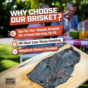 Here is the optimized meta description:

"Indulge in tender, flavorful 18-hour smoked brisket, fully cooked and blast-chilled for ultimate tenderness. Perfect for holidays, festive dinners, or gifts (8-10 lbs)"