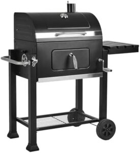Get ready for smoky flavors with our Large BBQ Grill Charcoal, featuring a heavy-duty enamel grill grate and smoker box. Perfect for outdoor gatherings!