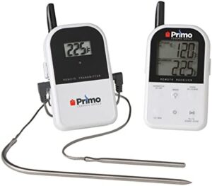Monitor your cooking temperatures with the Primo Dual Probe Wireless Thermometer, featuring 2 probes for simultaneous measurements and wireless connectivity for easy readings. Get accurate results with this reliable kitchen tool!