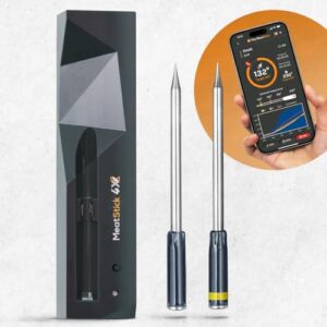 Master precision in cooking with the MeatStick 4X Bundle, featuring quad sensors and Bluetooth connectivity for smoking, grilling, BBQ, air frying, deep frying, oven, sous vide, and rotisserie.