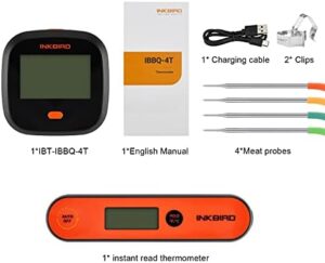 Monitor and control your grilling experience with the Inkbird WiFi Grill Thermometer, featuring instant read technology, alarm timer, graph calibration, and magnet for easy use.