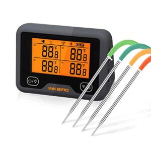 Monitor your grill temperatures perfectly with the Inkbird Wi-Fi Bluetooth Grill Thermometer. Features 4 probes and digital display for smoker, oven, kitchen, drum, and grill use.
