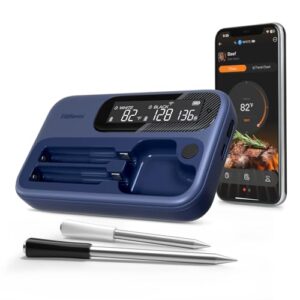 Here is the optimized SEO meta description:

"Perfectly cook your meals with this wireless meat thermometer for smoker and grill, featuring dual probes and rechargeable battery. Monitor temperatures from up to 300 feet away!"