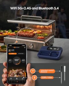Here is the optimized SEO meta description:

"Perfectly cook your meals with this wireless meat thermometer for smoker and grill, featuring dual probes and rechargeable battery. Monitor temperatures from up to 300 feet away!"