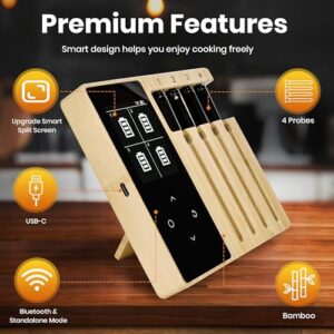 Here is the optimized meta description:

"Accurate and stable wireless meat thermometer with 4 probes and large LCD display. Perfect for BBQ, oven, grill, smoker, air fryer or sous vide. Get precise readings from anywhere with long-range Bluetooth app control."