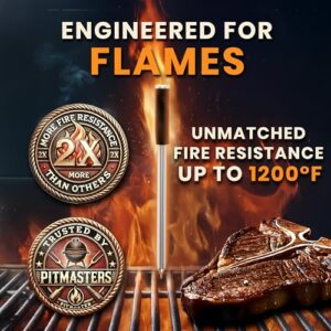 Get precise temperatures with MeatStick V Wireless Meat Thermometer, resistant to 1200°F heat, featuring unlimited range WiFi and Bluetooth connectivity for grilling, smoking, sous vide, BBQ, air fryer, oven, smoker, and kitchen cooking.