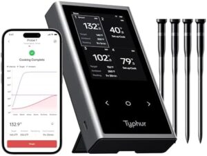 Here is the optimized SEO meta description:

"Monitor temperatures with precision using this Sync Wireless Meat Thermometer Quad featuring 4 probes and 6 sensors. WiFi & Bluetooth 5.3 connectivity, IPX8 waterproof, and improved stability for BBQ, grill, smoker, oven, and kitchen use."