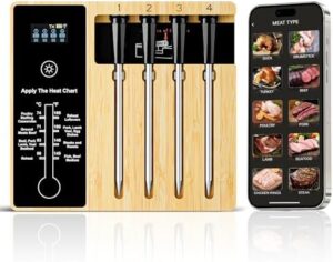 Get precise readings with the Smart Wireless Meat Thermometer 4 Probes, featuring Bluetooth connectivity and remote tracking via iOS/Android apps. Perfect for BBQ, grill, or smoker enthusiasts!