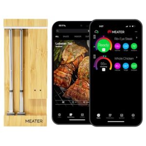 Monitor your meat's internal temperature with the MEATER Pro Duo, a WiFi smart thermometer featuring 1000°F high heat resistance and six sensors. Perfect for BBQs, ovens, grills, smokers, air fryers, or deep fryers. Get precise results with dual probes!