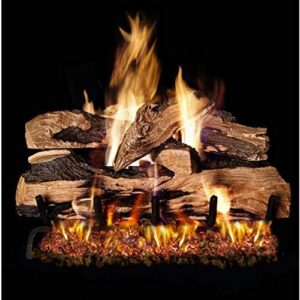 Elevate your fireplace experience with Peterson Real Fyre's 24-inch Split Oak Designer Plus Log Set, featuring a vented natural gas ANSI certified G46 burner and variable flame remote control. Perfect for cozy nights in!