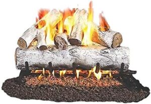 Enhance your fireplace ambiance with Standard White Birch Gas Logs, 18 inches long and available for sale now. Enjoy a realistic flame effect and warmth without the hassle of real wood logs.