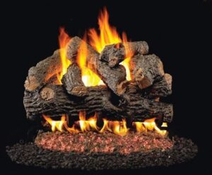 Discover the RH Peterson Real Fyre Gnarled Split Oak Vented Gas Log Set, a realistic and durable fireplace solution for your home. Enjoy warmth and ambiance with its vented design and 24" length.