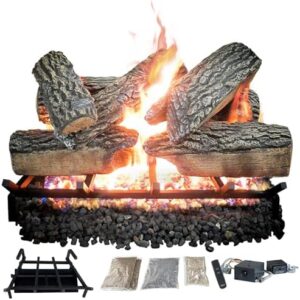 Get cozy ambiance with our 24" Premium Gas Logs, featuring the Blazing Oak design. Includes remote control kit for easy ignition and adjustment. Perfect for liquid propane vented fireplaces.