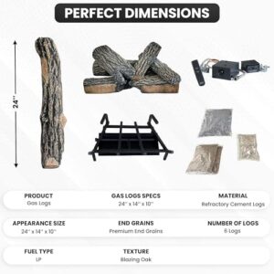 Get cozy ambiance with our 24" Premium Gas Logs, featuring the Blazing Oak design. Includes remote control kit for easy ignition and adjustment. Perfect for liquid propane vented fireplaces.