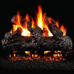 Elevate your fireplace experience with the Peterson Rustic Oak Log Set, featuring a 18-inch vented natural gas burner and match light ignition. Perfect for cozy gatherings.