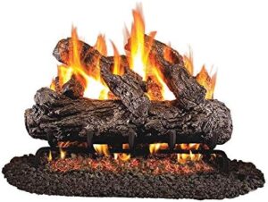 Enhance your fireplace ambiance with Peterson Real Fyre's rustic oak gas logs, featuring a warm 18-inch flame. Perfect for cozy nights in, no burner required!