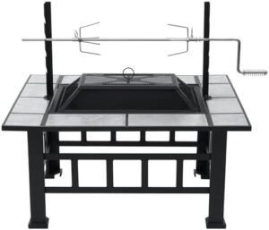 Elevate your outdoor gatherings with the Fire Pit Table, featuring a 37" square firepit with grill and log grate. Perfect for backyard BBQs and camping trips.