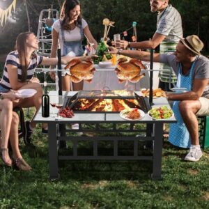 Elevate your outdoor gatherings with the Fire Pit Table, featuring a 37" square firepit with grill and log grate. Perfect for backyard BBQs and camping trips.