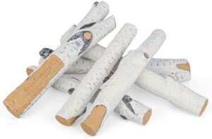 Add warmth to your home with our 6-piece ceramic Birch gas fireplace logs, featuring realistic fake wood decor for indoor inserts. Perfect for electric fireplaces, outdoor bowls, and linear pits, these heat-resistant and stackable logs are a cozy addition.