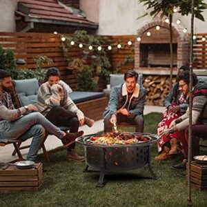 Envision cozy nights around the 36 Inch Fire Pits for Outside, featuring a heavy duty steel bronze bonfire pit with BBQ grate, spark screen, and log grate, perfect for patio gatherings and backyard adventures.