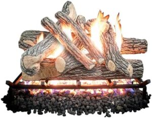 Here is the generated SEO meta description:

"Upgrade your fireplace with our 24" Premium Gas Logs in Great Oak Design. Perfect for vented fireplaces, natural gas or liquid propane, these logs provide a realistic flame effect."