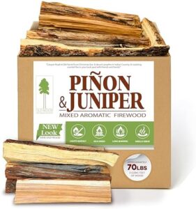 Discover the warm and inviting aroma of Piñon & Juniper firewood, perfect for indoor/outdoor use. Ideal for fireplace, fire pit, campfire, or BBQ, this 70-pound box features aromatic 13-14 inch logs with a southwest scent.