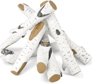 Add ambiance to your home with these ceramic fireplace logs, featuring a realistic birch wood design. Perfect for indoor or outdoor use, this pack of 6 faux firewood logs is easy to install and requires no venting.