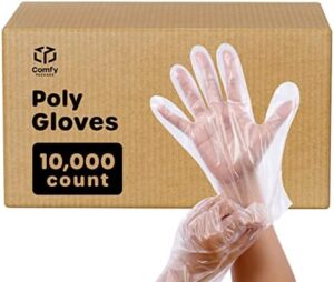 Get ready to cook with ease! Comfy Package's 10,000 disposable poly plastic gloves provide a powder-free and latex-free solution for food prep, cooking, and service. Perfect for daily use.
