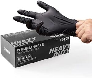 Here is the optimized SEO meta description:

"Protect hands with LANON 6-mil Black Nitrile Disposable Gloves, Food-Safe, Powder-Free and Heavy-Duty for heavy tasks. Textured fingertips ensure grip and control."