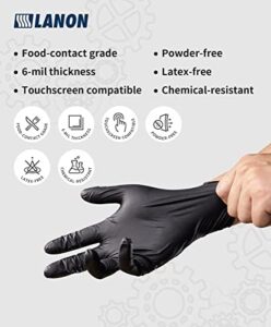 Here is the optimized SEO meta description:

"Protect hands with LANON 6-mil Black Nitrile Disposable Gloves, Food-Safe, Powder-Free and Heavy-Duty for heavy tasks. Textured fingertips ensure grip and control."