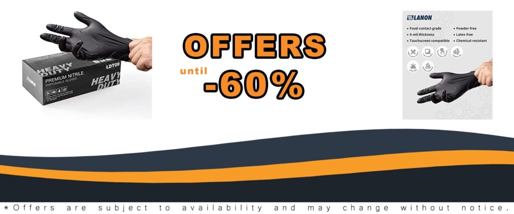 “LANON 6-mil Nitrile Disposable Gloves for Food Handling, Powder-Free and Latex-Free”