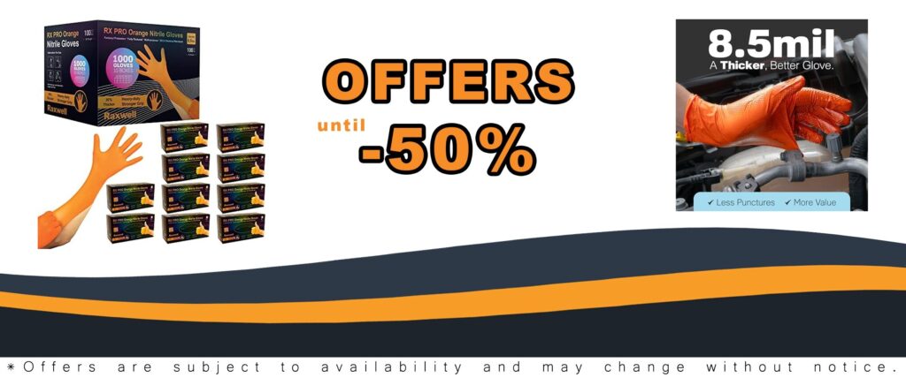 Raxwell Orange Nitrile Gloves 85 Mil Heavy Duty Diamond Texture Grip Puncture Resistant
