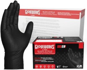 Discover high-quality, latex-free mechanics gloves by GloveWorks. Protect your hands with these 6 mil thick, nitrile-coated gloves, ideal for heavy-duty tasks and garage use.