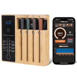 Perfectly precise temperature control with the 4-Probe Premium Wireless Meat Thermometer for BBQ, grill, and oven cooking. Includes iOS & Android apps, Apple Watch & Alexa integration, and dishwasher safe design.