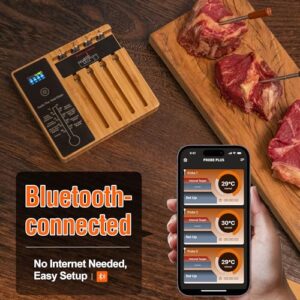 Perfectly precise temperature control with the 4-Probe Premium Wireless Meat Thermometer for BBQ, grill, and oven cooking. Includes iOS & Android apps, Apple Watch & Alexa integration, and dishwasher safe design.
